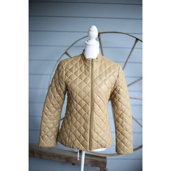 NWOT Moncler Leather Down Jacket Sz 0/XS Beige $1,890